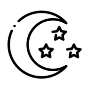 Lineart de una media luna y tres estrellitas.