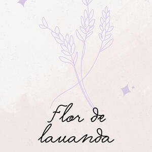 Cubierta de "Flor de lavanda". El fondo es gris marmolado y en el centro se encuentra un ramillete de lavanda dibujado a lapiz, de color lila. El título se encuentra en la parte inferior, en letra cursiva.